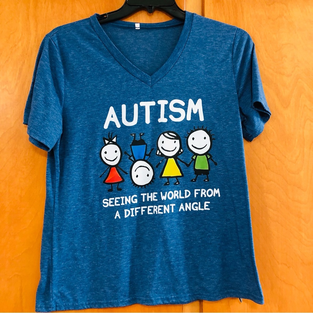 Blue Graphic Tee with Autism Design